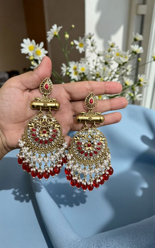 Royal Kundan Pearl Chandbali Earrings for Women