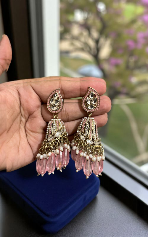  Kundan Jhumka Earrings with Pearl & Bead Drops