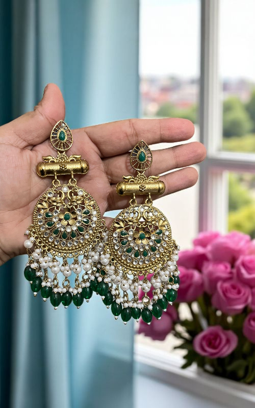 Royal Kundan Pearl Chandbali Earrings for Women