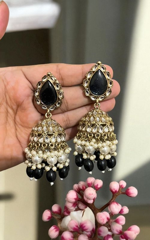 Traditional Kundan Jhumka Earrings with Beaded Drops for Women & Girls