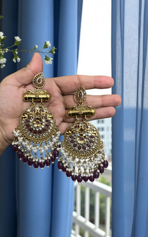 Royal Kundan Pearl Chandbali Earrings for Women