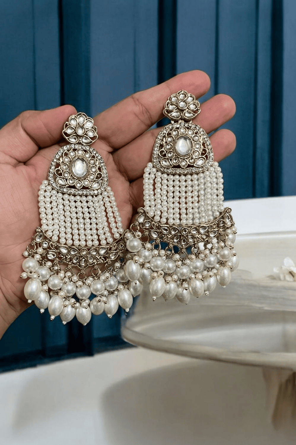 Elegant Pearl Kundan Chandbali Earrings – Traditional Indian Jewelry for Women