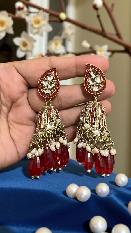  Kundan Jhumka Earrings with Pearl & Bead Drops