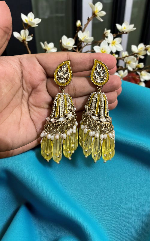 Kundan Jhumka Earrings with Pearl & Bead Drops