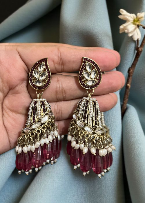 Kundan Jhumka Earrings with Pearl & Bead Drops