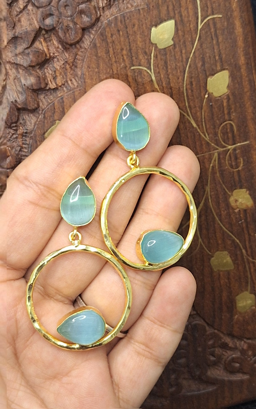 “Gold Plated beautiful Stone Drop Hoop Earrings for Women & Girls”