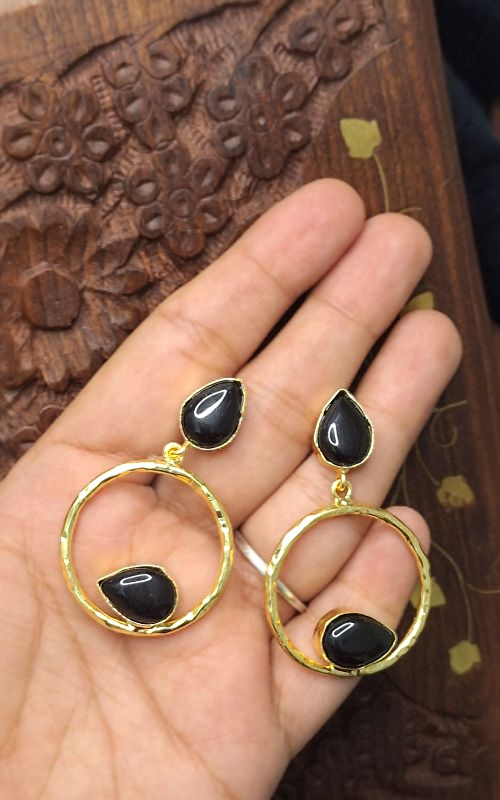“Gold Plated beautiful Stone Drop Hoop Earrings for Women & Girls”