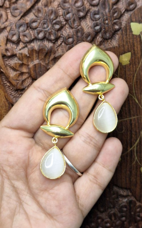 “Gold Plate Stone Drop Dangle brassEarrings for Women & Girls”