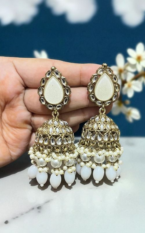 Traditional Kundan Jhumka Earrings with Beaded Drops for Women & Girls