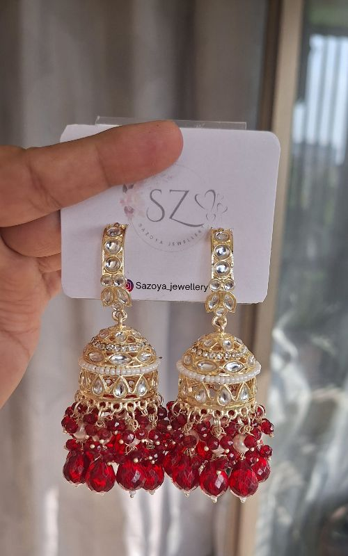 Designer  Beaded Kundan Jhumka Earrings for Festive Wear