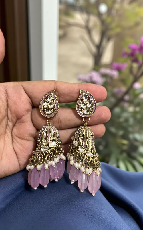  Kundan Jhumka Earrings with Pearl & Bead Drops