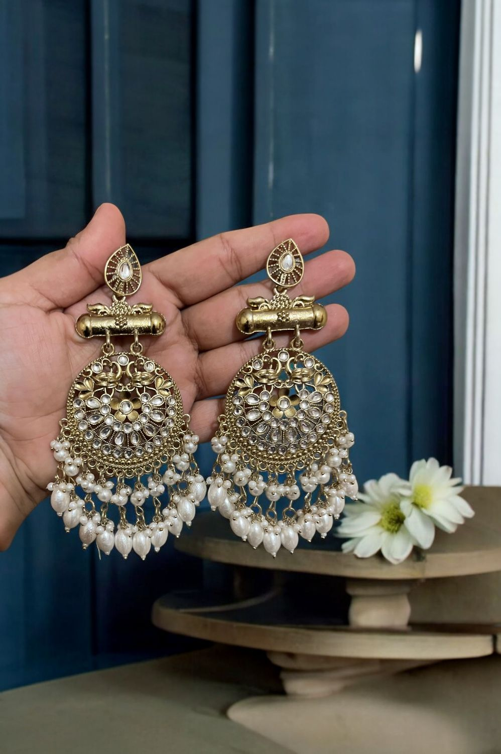 Traditional Kundan Pearl chandbali  Earrings – Elegant Ethnic Jewelry for Women