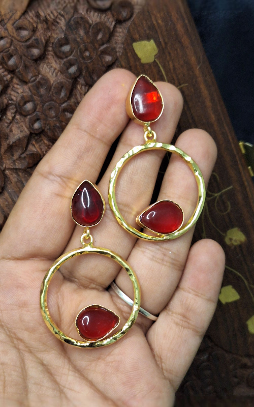 “Gold Plated beautiful Stone Drop Hoop Earrings for Women & Girls”