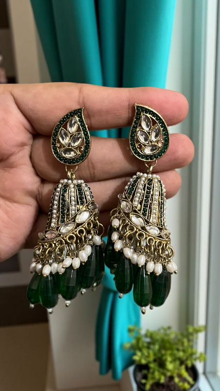  Kundan Jhumka Earrings with Pearl & Bead Drops