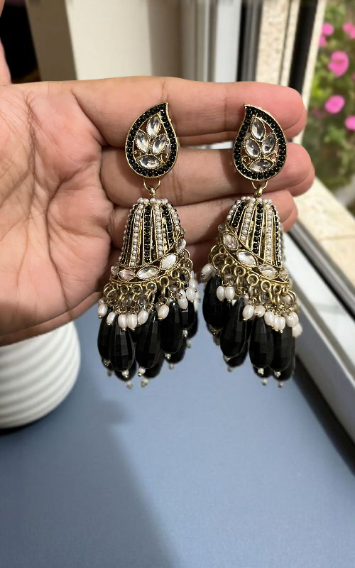  Kundan Jhumka Earrings with Pearl & Bead Drops