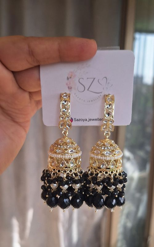 Designer  Beaded Kundan Jhumka Earrings for Festive Wear