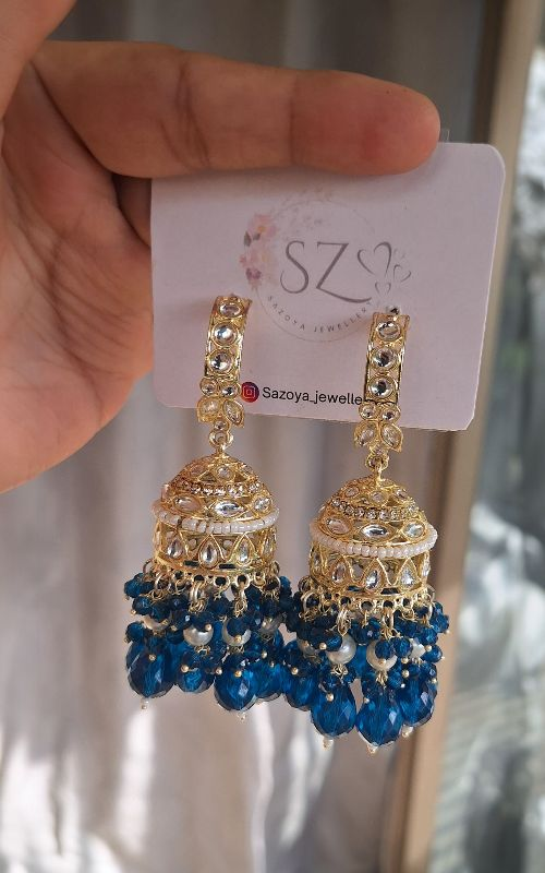 Designer  Beaded Kundan Jhumka Earrings for Festive Wear