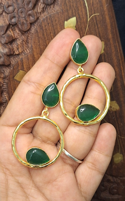 “Gold Plated beautiful Stone Drop Hoop Earrings for Women & Girls”
