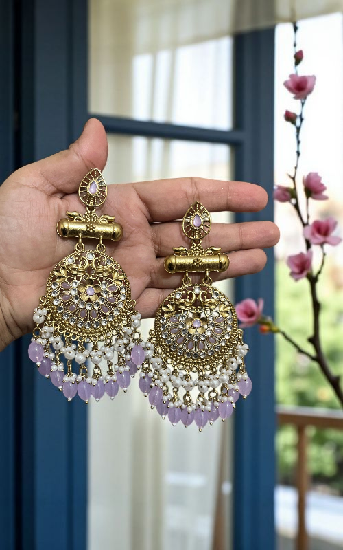 Royal Kundan Pearl Chandbali Earrings for Women