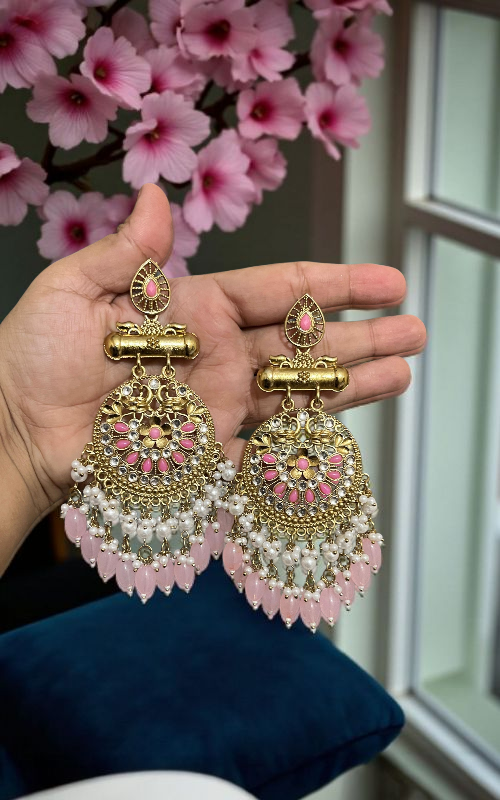 Royal Kundan Pearl Chandbali Earrings for Women