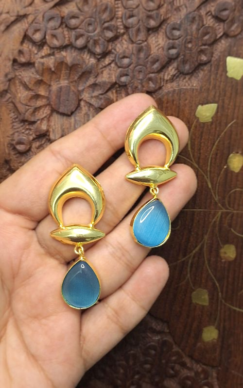 “Gold Plate Stone Drop Dangle brassEarrings for Women & Girls”